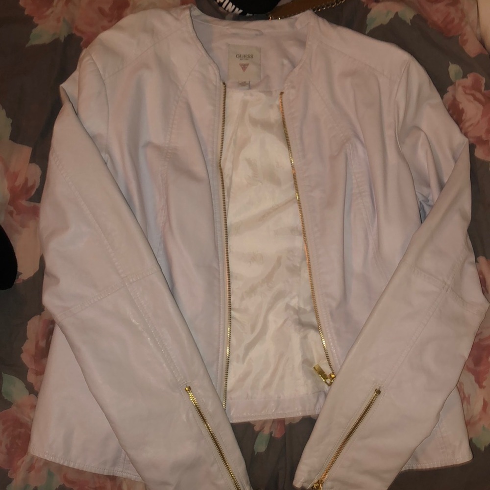 Guess White leather jacket NWOT